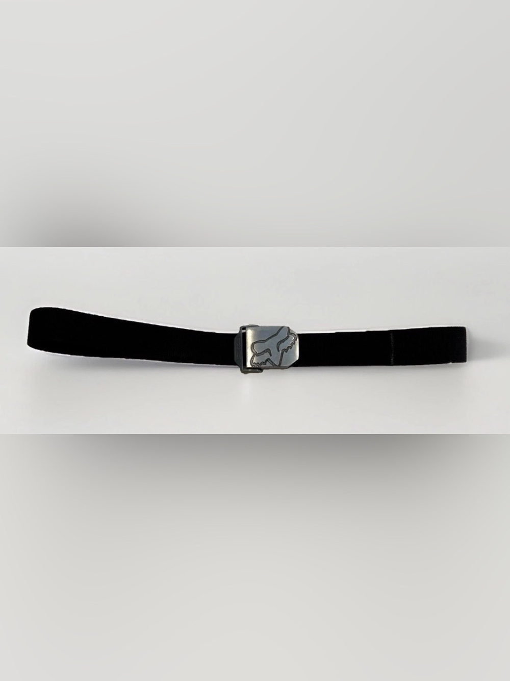 Y2K Fox Racing Belt Webbed Logo Emblem Slide Buckle Black Silver 46in Motocross